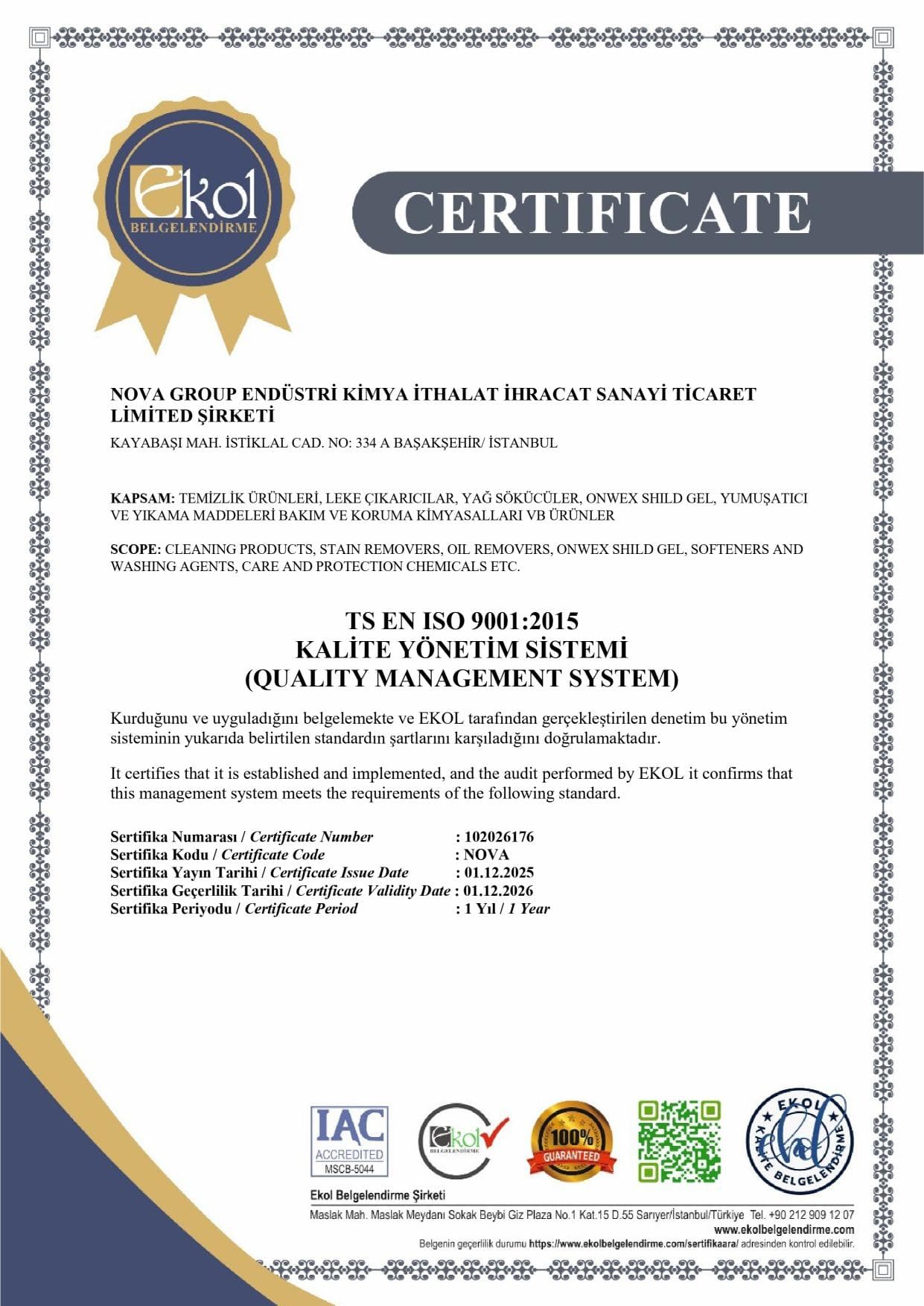 ISO 9001:2015 certificate